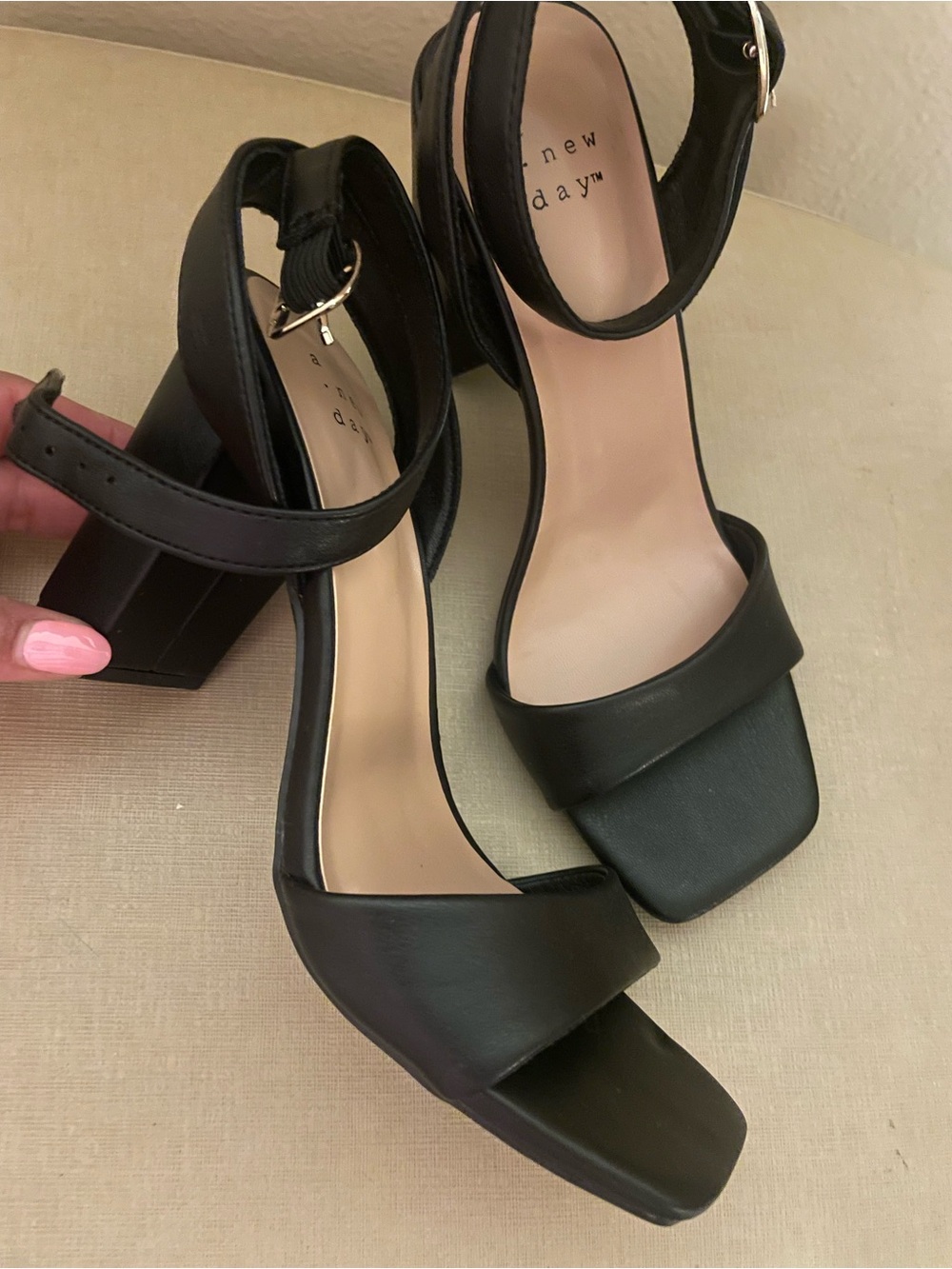 a new day Black Block Heel Ankle-Strap Sandals